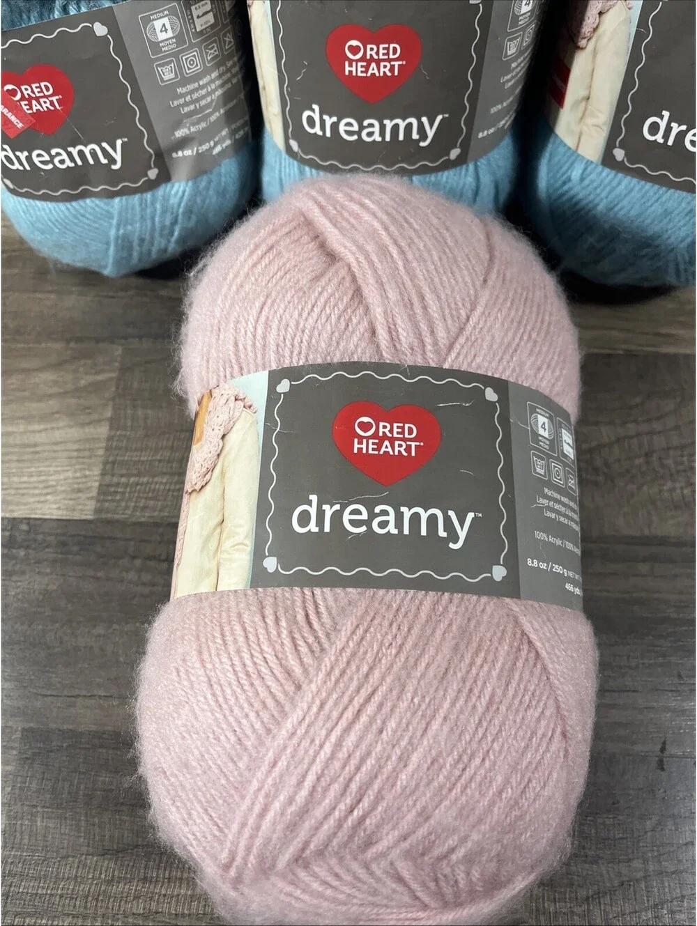 Red Heart Dreamy Yarn Lot Of 4 Brushed 8.8 Oz 466 Yds Each